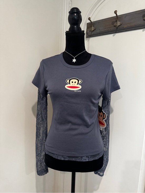 Paul Frank Tops - Paul Frank Gray Short-Sleeve Tee with Lace Long Sleeves